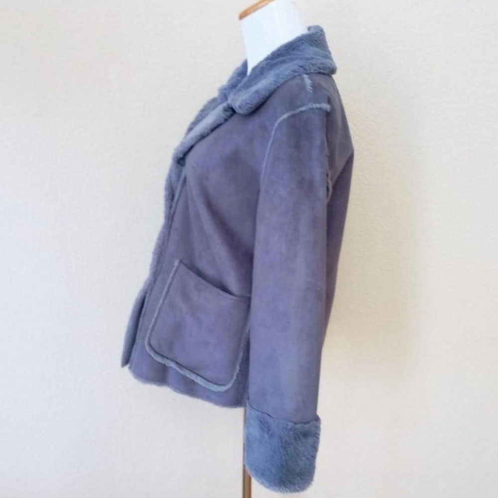 Brandon Thomas vintage Y2K blue gray/purple faux micro suede sherpa lined coat - Picture 5 of 8